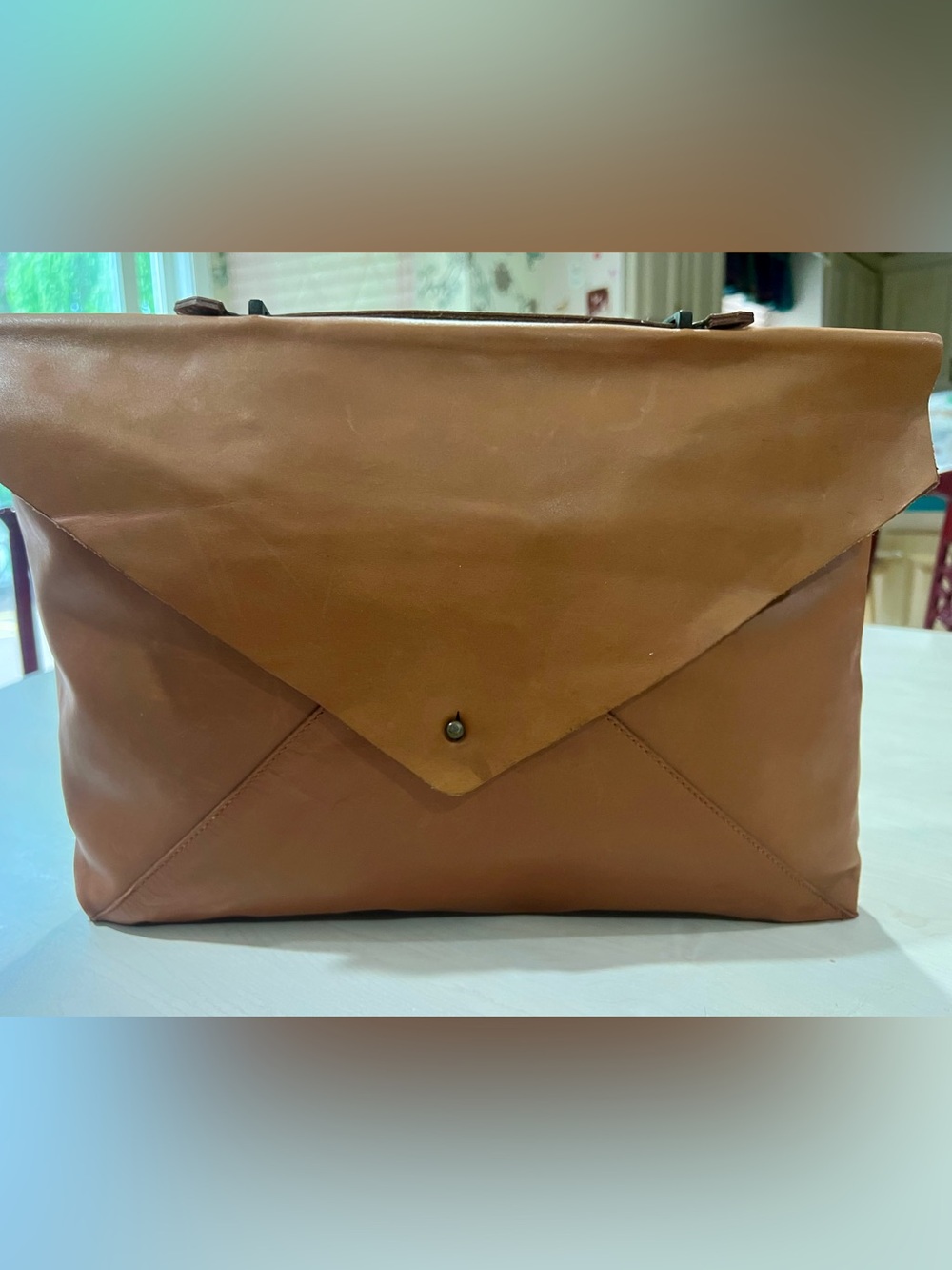 Zara Man Tan Envelope Leather Satchel Briefcase